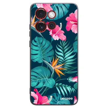 Picasee silikonowe czarne etui na Motorola Edge 60 Neo 5G - Pink Monstera