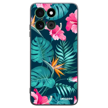 Picasee silikonowe czarne etui na Motorola Moto G57 Power - Pink Monstera