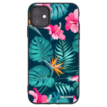Picasee silikonowe czarne etui na Apple iPhone 11 - Pink Monstera