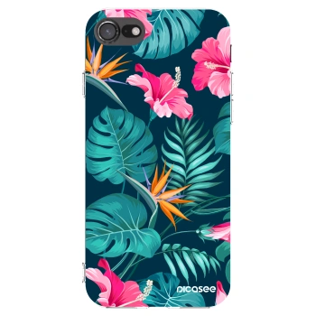Picasee silikonowe przeźroczyste etui na Apple iPhone SE 2020 - Pink Monstera