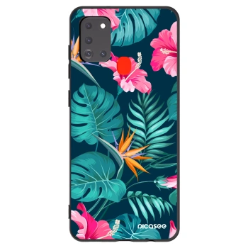 Picasee silikonowe czarne etui na Samsung Galaxy A21s - Pink Monstera