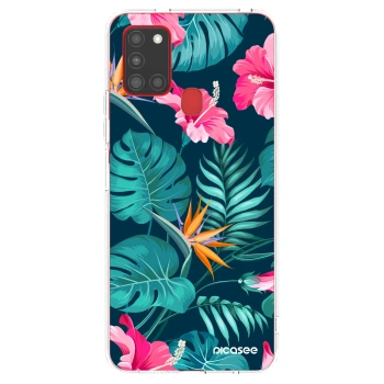 Picasee silikonowe przeźroczyste etui na Samsung Galaxy A21s - Pink Monstera