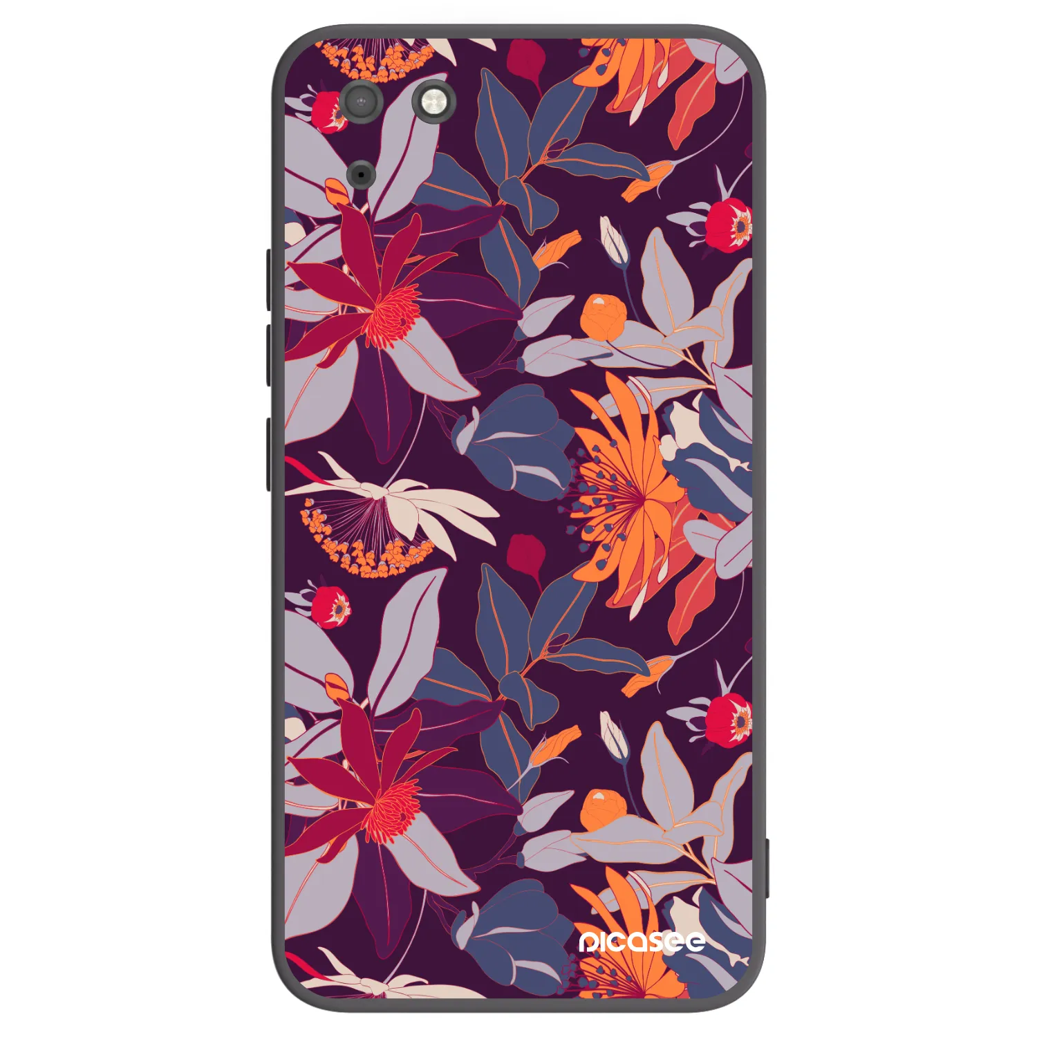 Picasee silikonowe czarne etui na Huawei Y5P - Purple Leaf