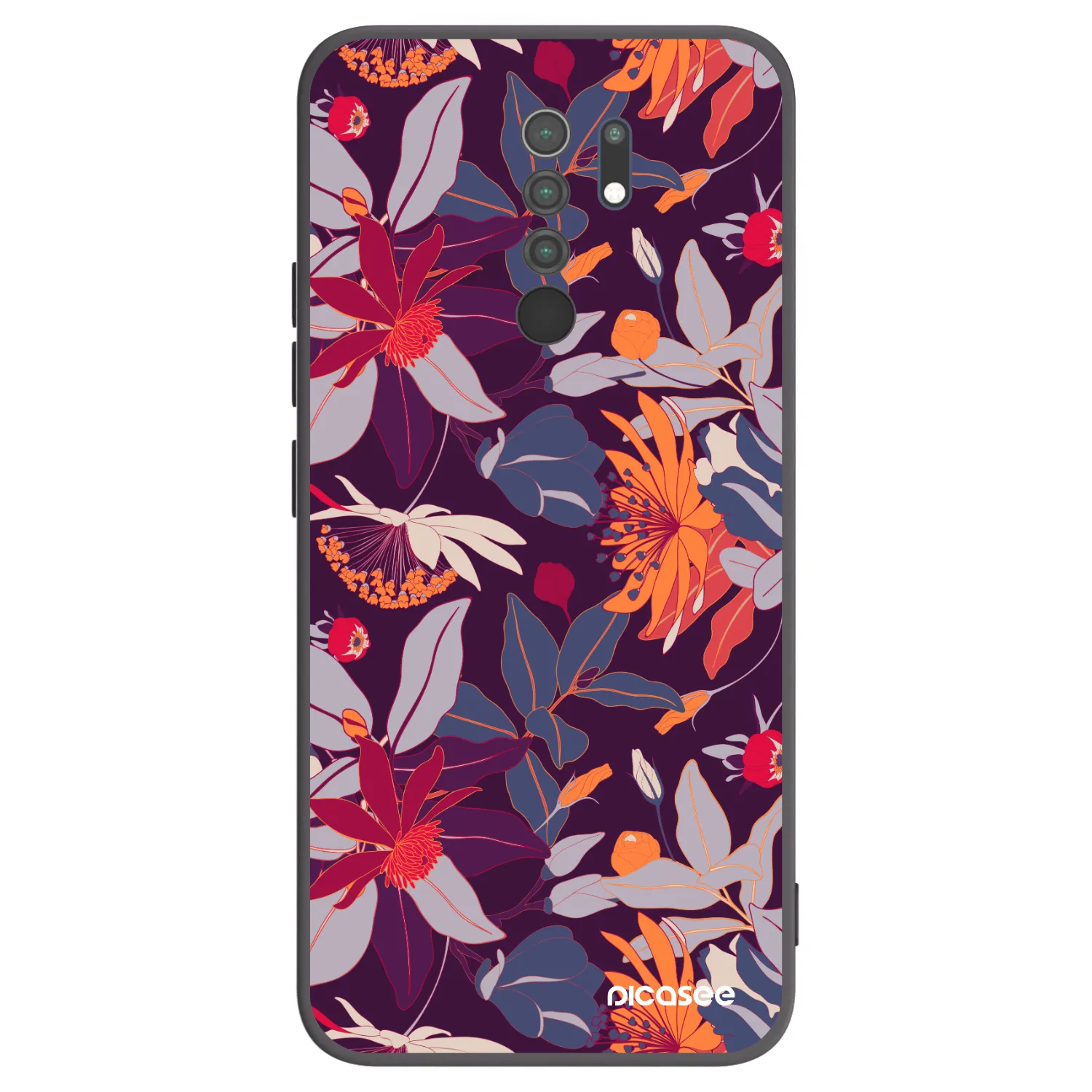 Picasee silikonowe czarne etui na Xiaomi Redmi 9 - Purple Leaf