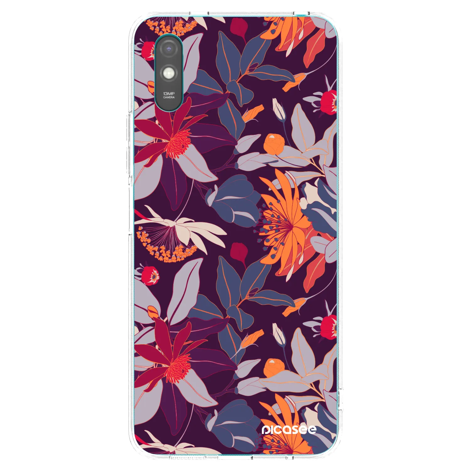 Picasee silikonowe przeźroczyste etui na Xiaomi Redmi 9A - Purple Leaf