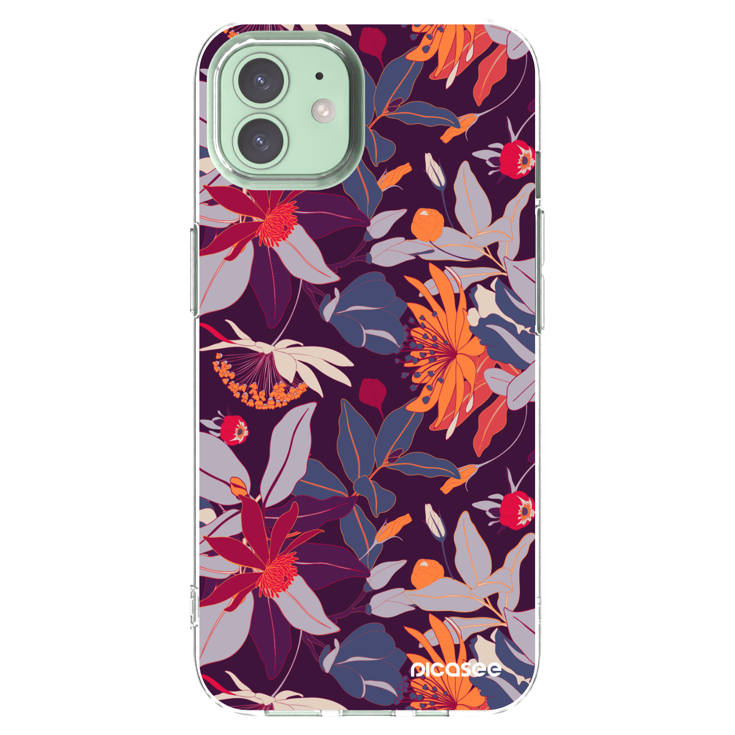 Picasee silikonowe przeźroczyste etui na Apple iPhone 12 - Purple Leaf