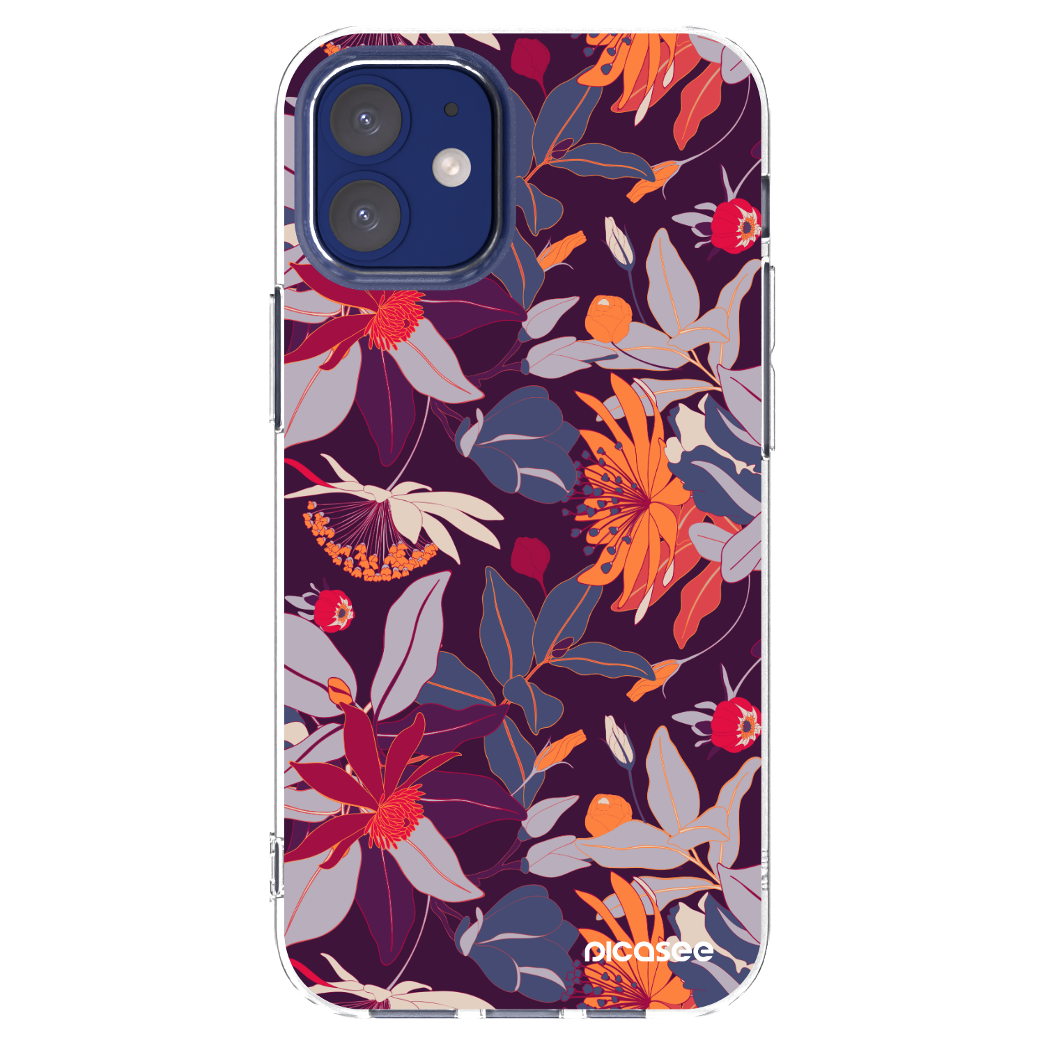Picasee silikonowe przeźroczyste etui na Apple iPhone 12 mini - Purple Leaf