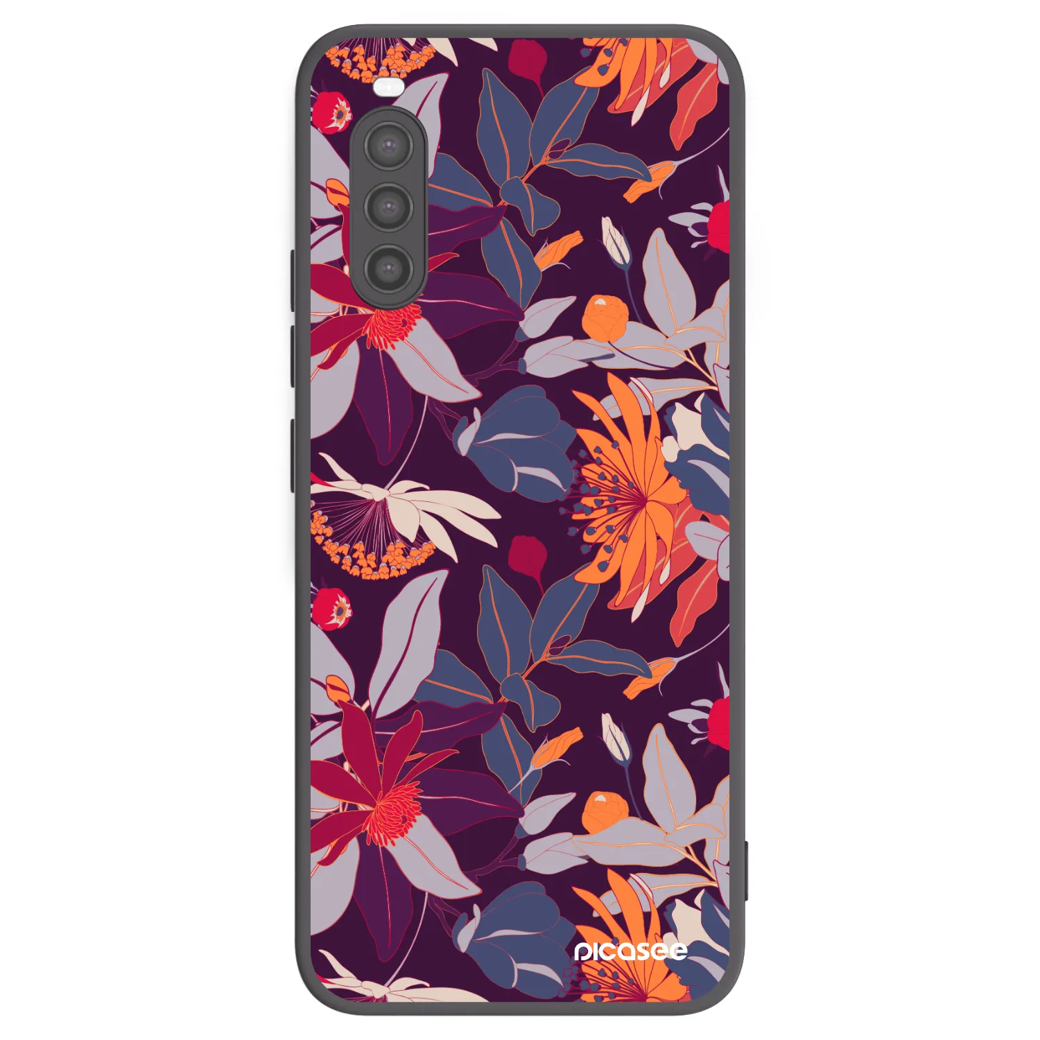 Picasee silikonowe czarne etui na Sony Xperia 10 II - Purple Leaf