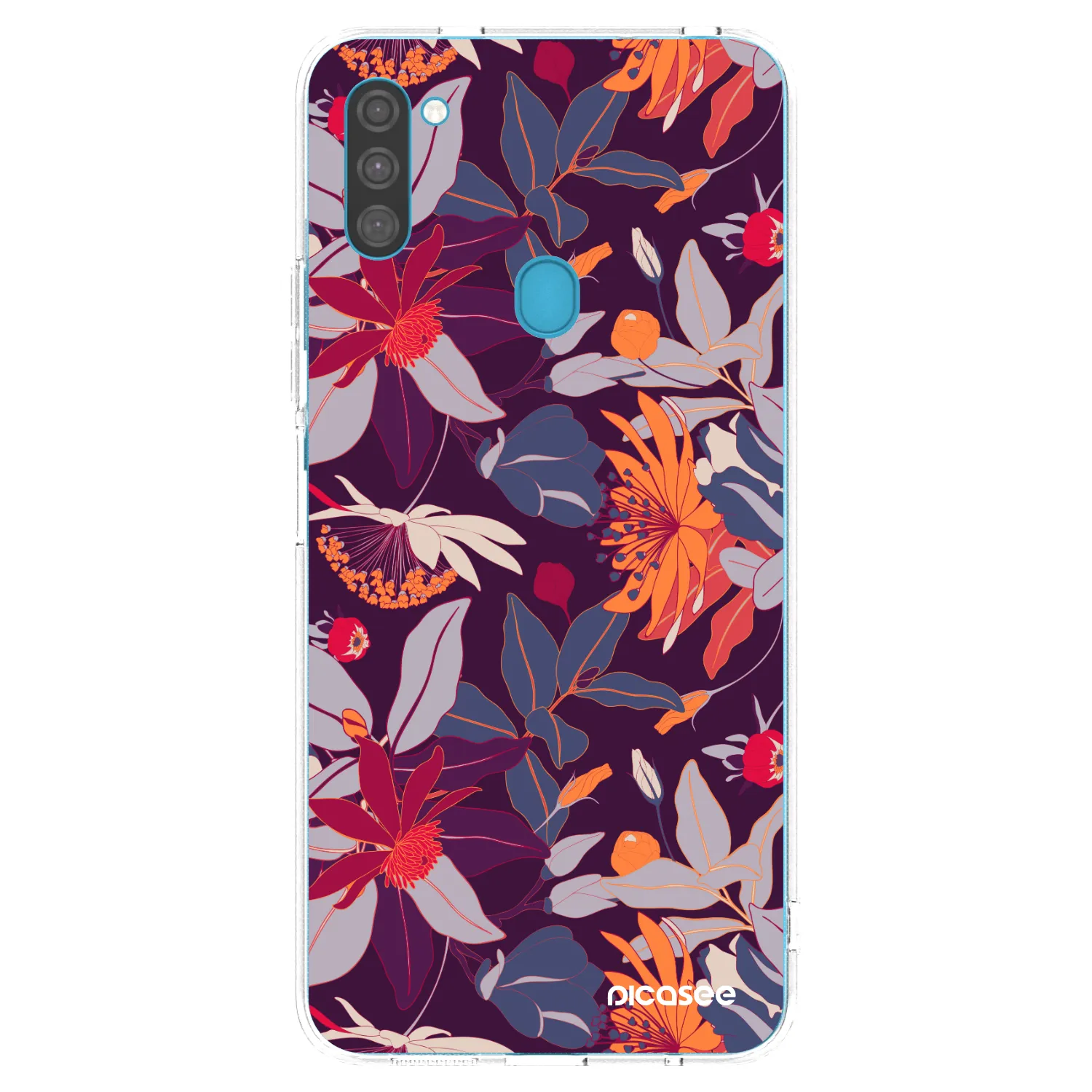 Picasee silikonowe przeźroczyste etui na Samsung Galaxy M11 - Purple Leaf