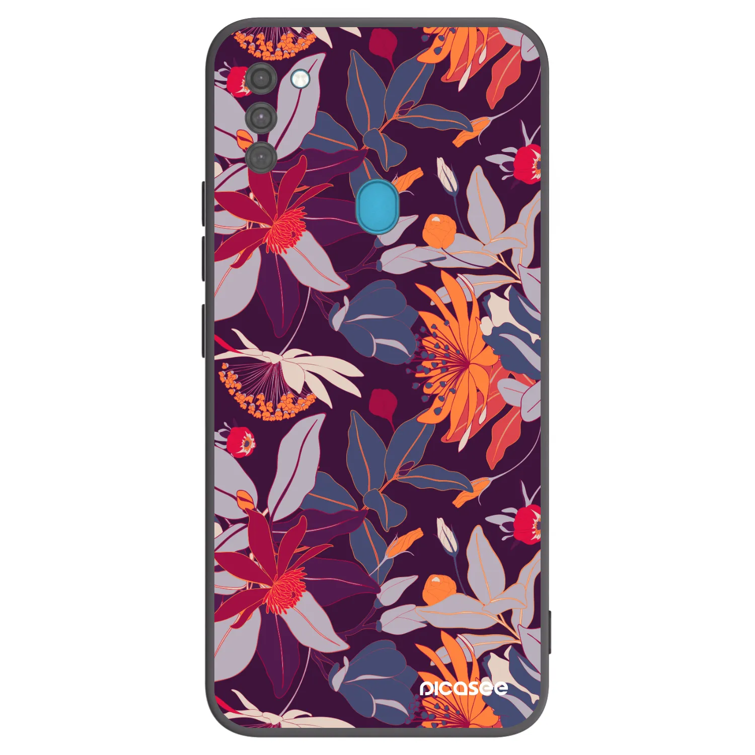 Picasee silikonowe czarne etui na Samsung Galaxy M11 - Purple Leaf