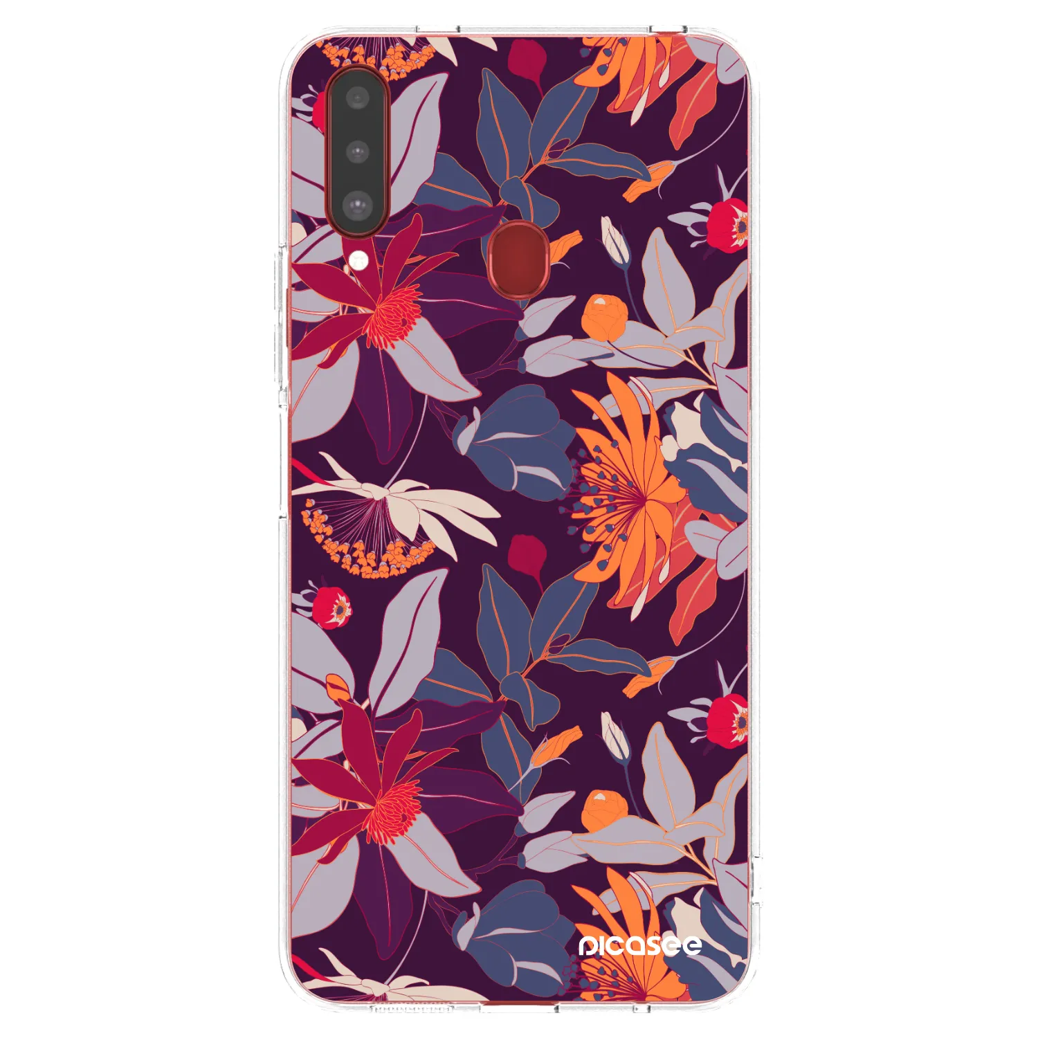 Picasee silikonowe przeźroczyste etui na Samsung Galaxy A20s - Purple Leaf