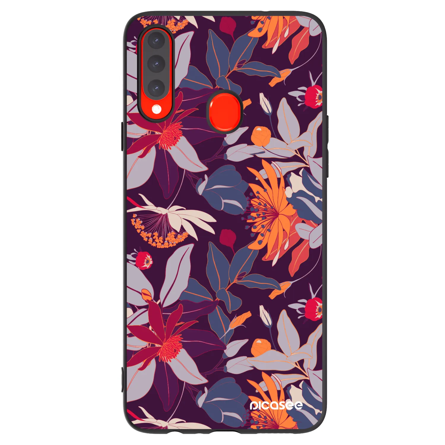 Picasee silikonowe czarne etui na Samsung Galaxy A20s - Purple Leaf