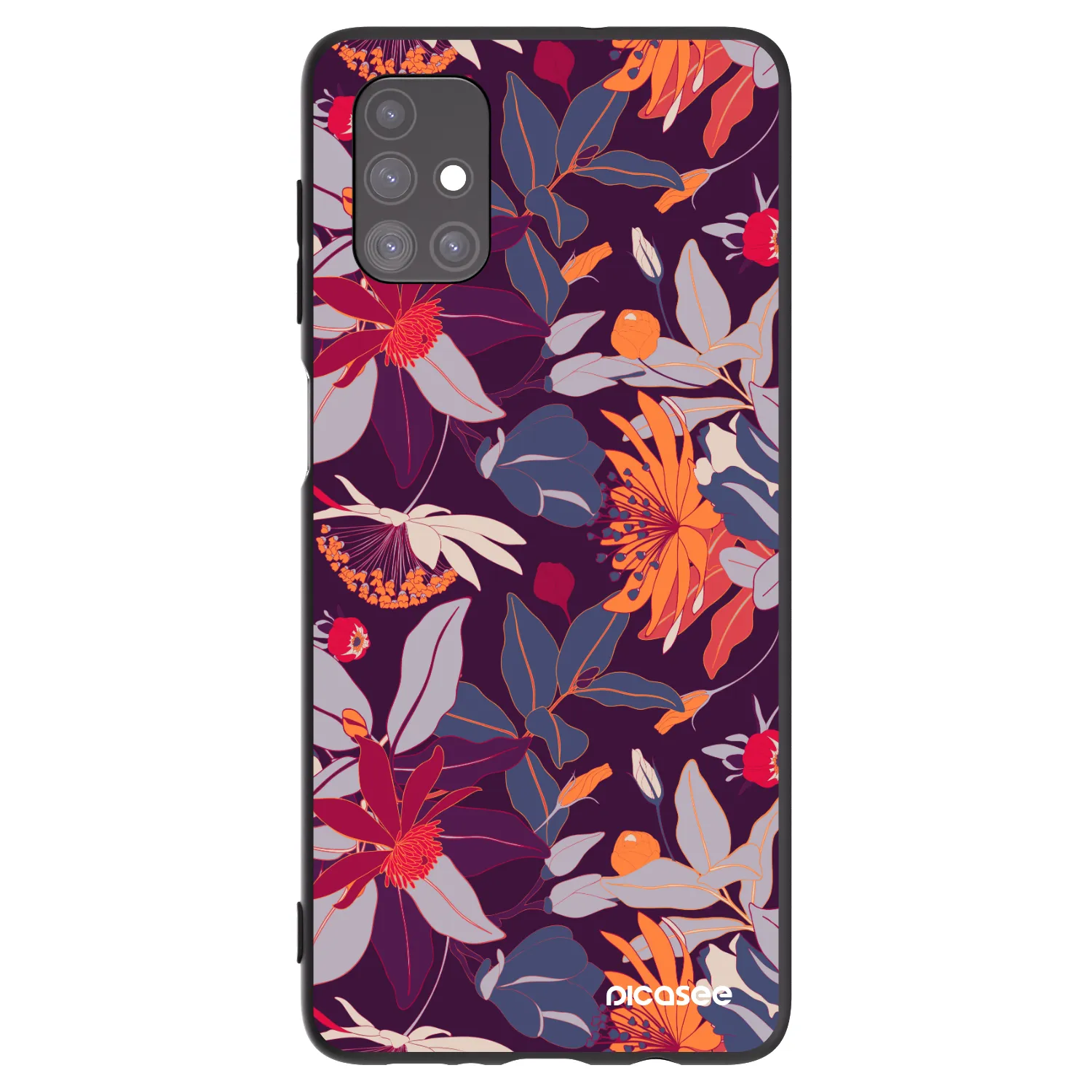 Picasee silikonowe czarne etui na Samsung Galaxy M51 M515F - Purple Leaf