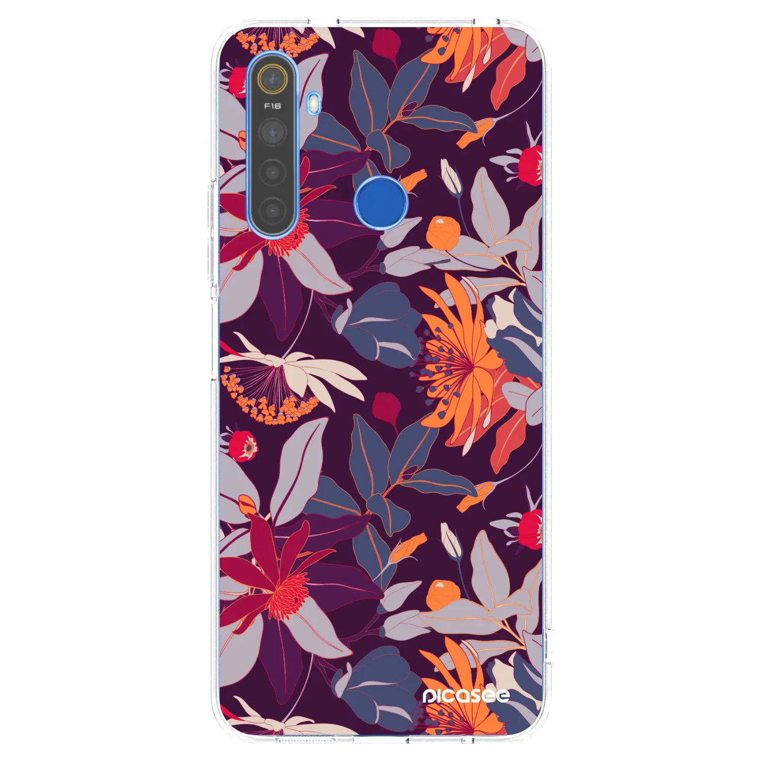 Picasee silikonowe przeźroczyste etui na Realme 5 - Purple Leaf