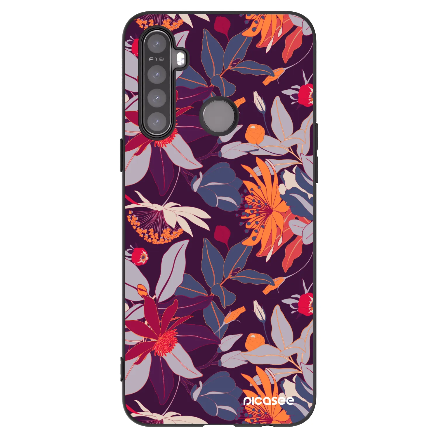Picasee silikonowe czarne etui na Realme 5 - Purple Leaf