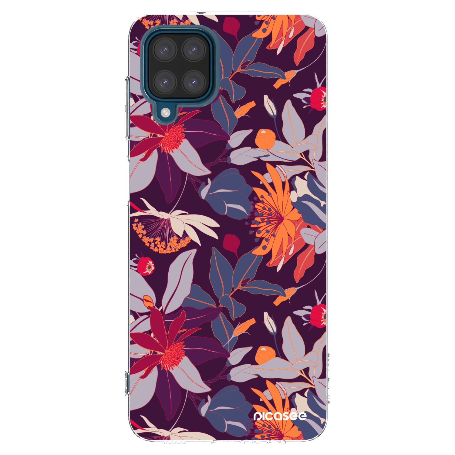 Picasee silikonowe przeźroczyste etui na Samsung Galaxy A12 A125F - Purple Leaf