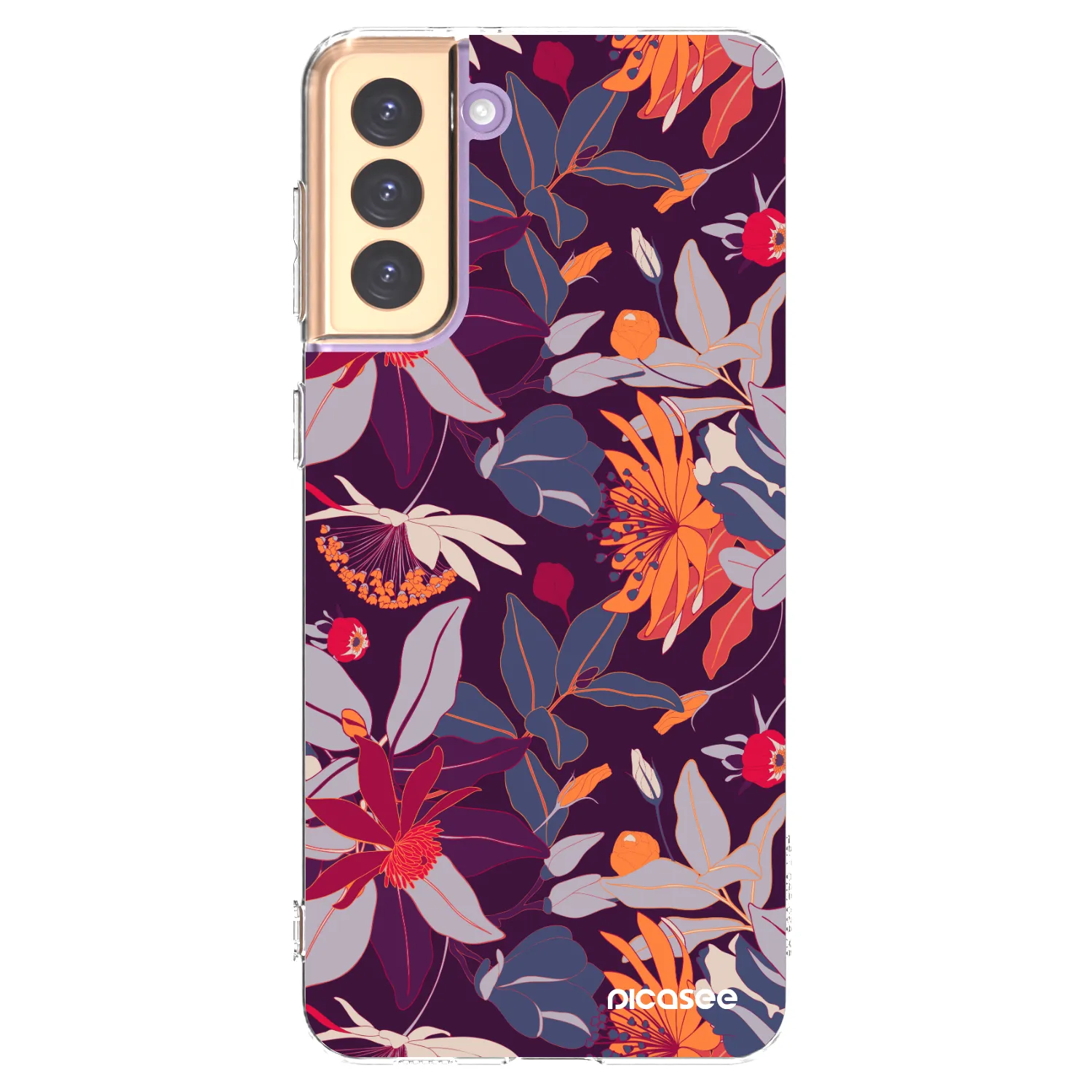 Picasee silikonowe przeźroczyste etui na Samsung Galaxy S21+ 5G G996F - Purple Leaf