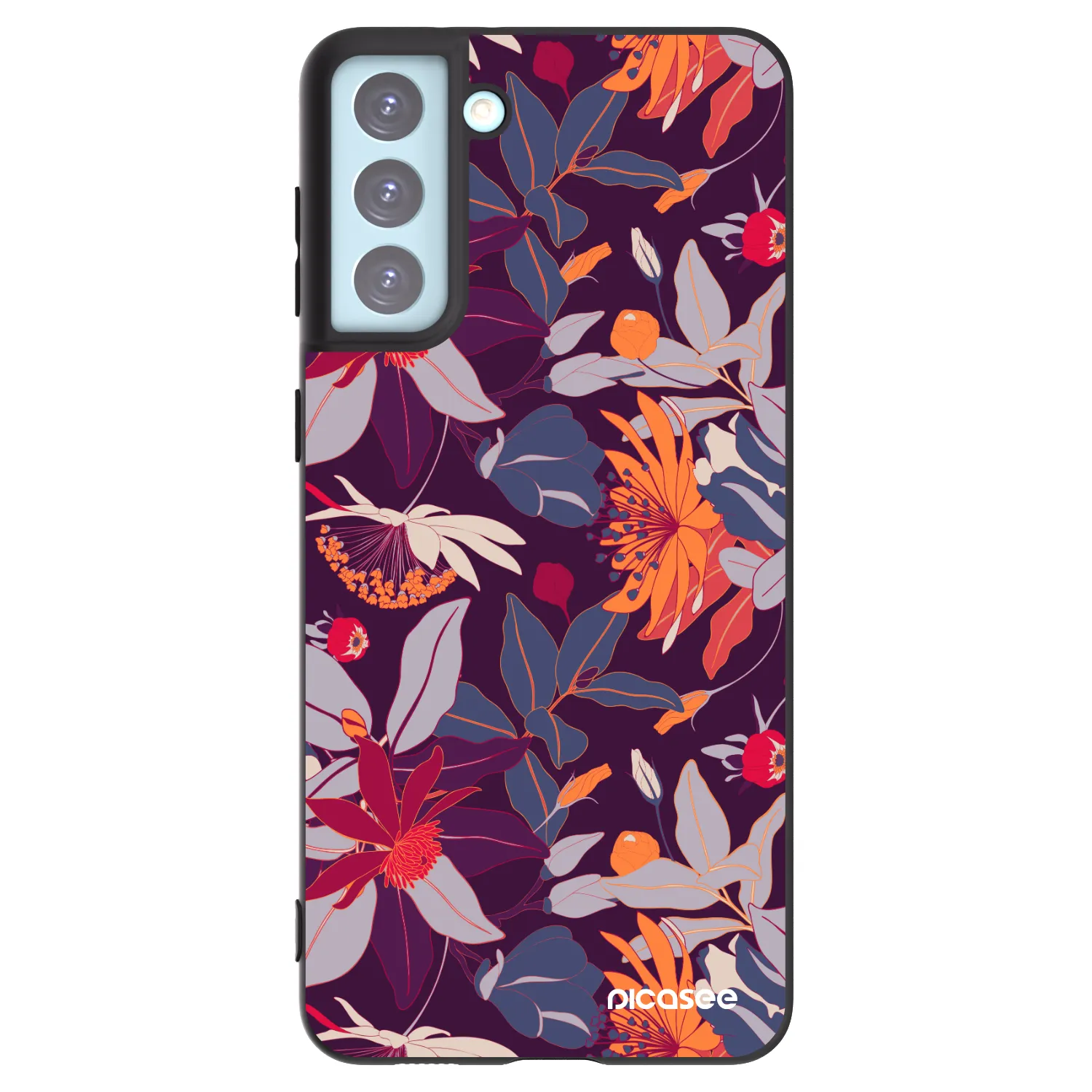 Picasee silikonowe czarne etui na Samsung Galaxy S21+ 5G G996F - Purple Leaf