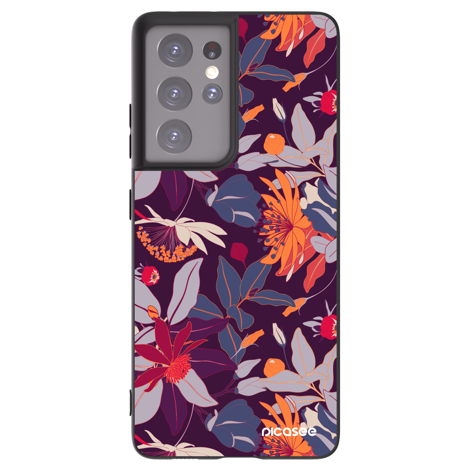 Picasee silikonowe czarne etui na Samsung Galaxy S21 Ultra 5G G998B - Purple Leaf