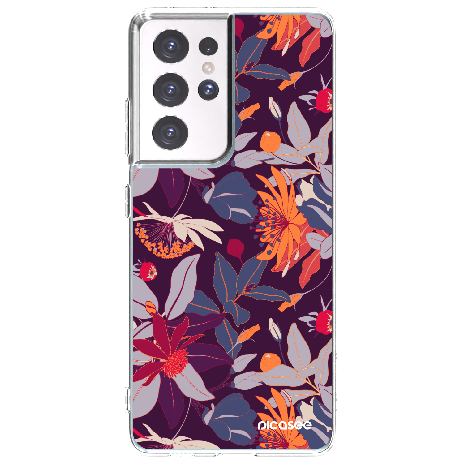 Picasee silikonowe przeźroczyste etui na Samsung Galaxy S21 Ultra 5G G998B - Purple Leaf