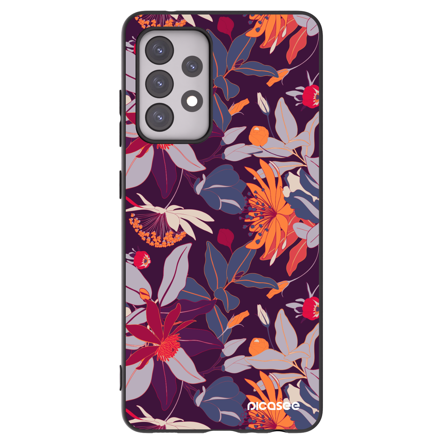 Picasee silikonowe czarne etui na Samsung Galaxy A52 5G A525F - Purple Leaf