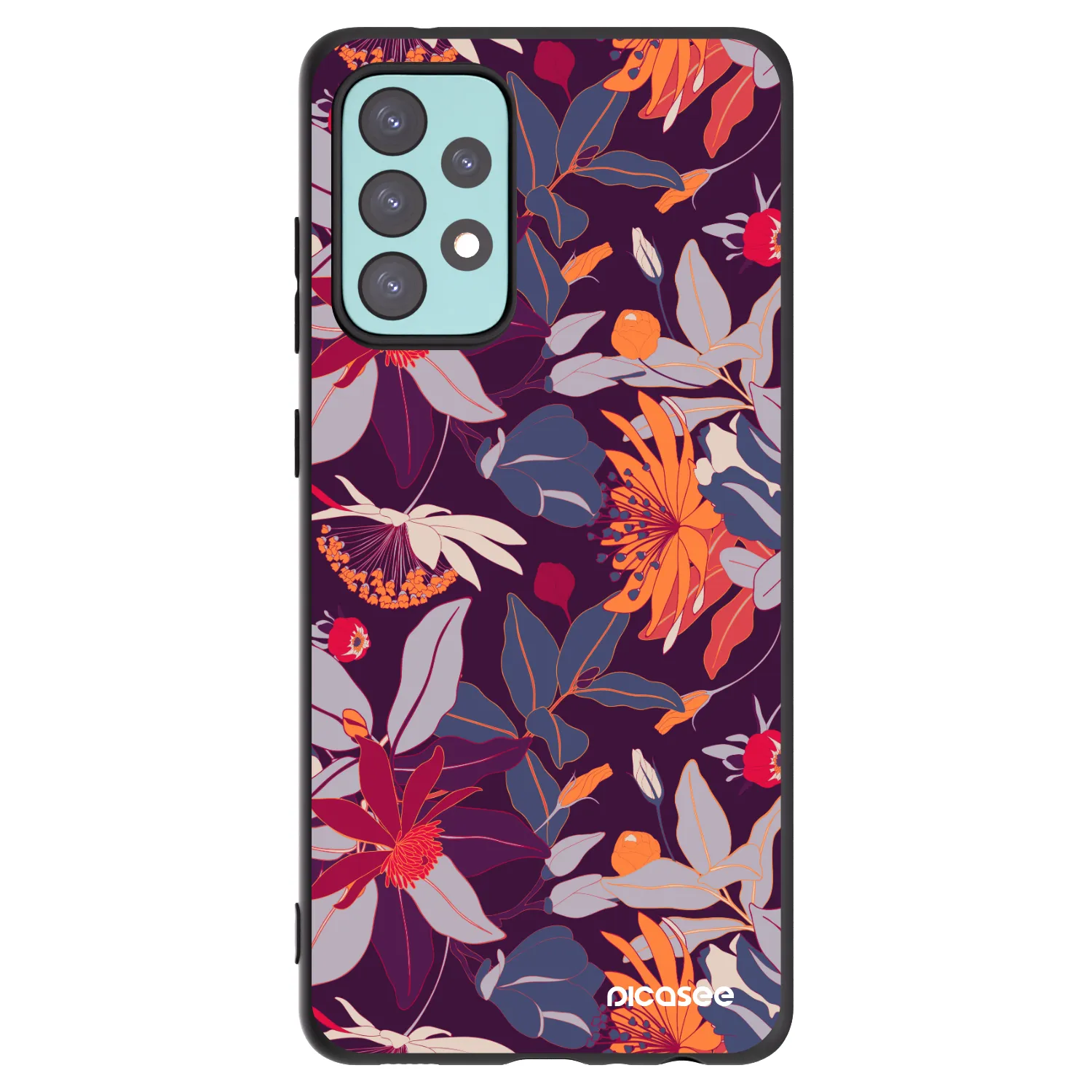 Picasee silikonowe czarne etui na Samsung Galaxy A72 A725F - Purple Leaf