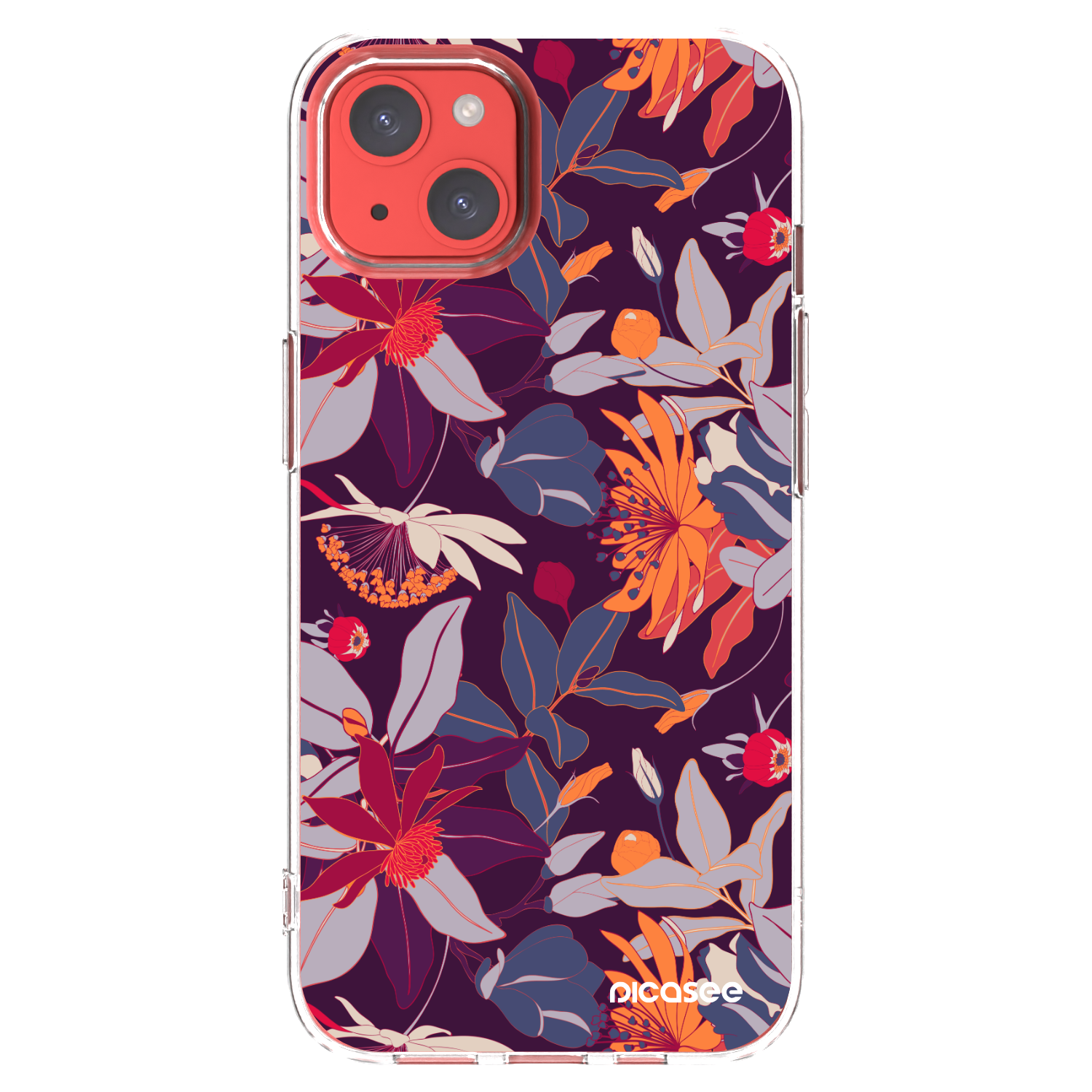 Picasee silikonowe przeźroczyste etui na Apple iPhone 13 - Purple Leaf