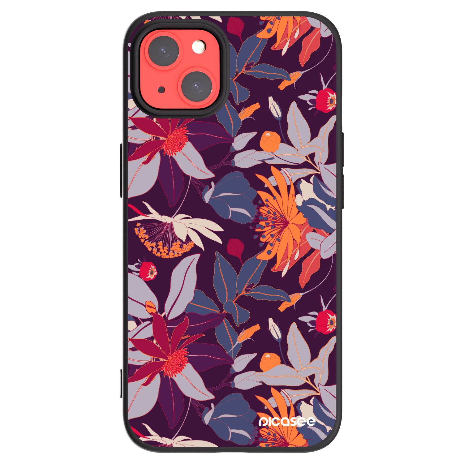 Picasee silikonowe czarne etui na Apple iPhone 13 - Purple Leaf