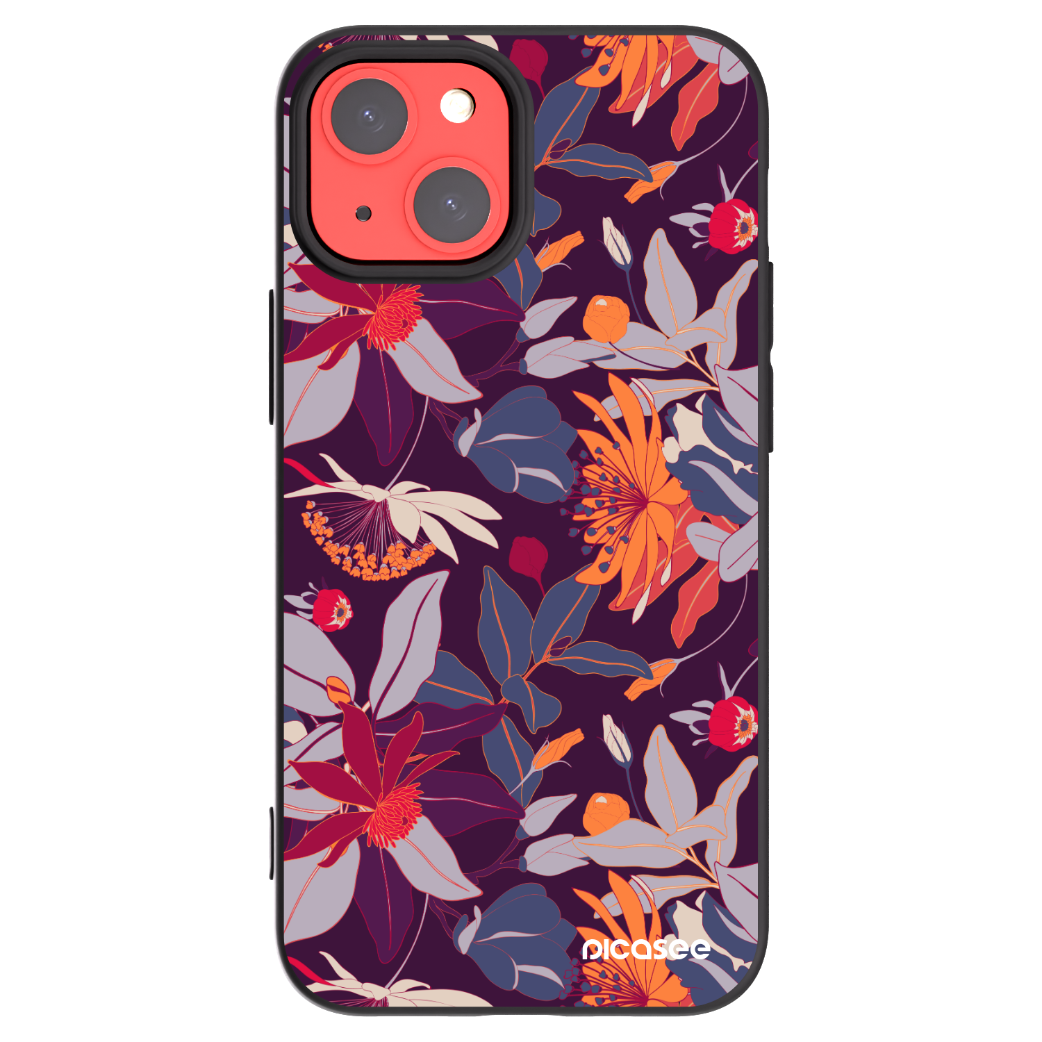 Picasee silikonowe czarne etui na Apple iPhone 13 mini - Purple Leaf