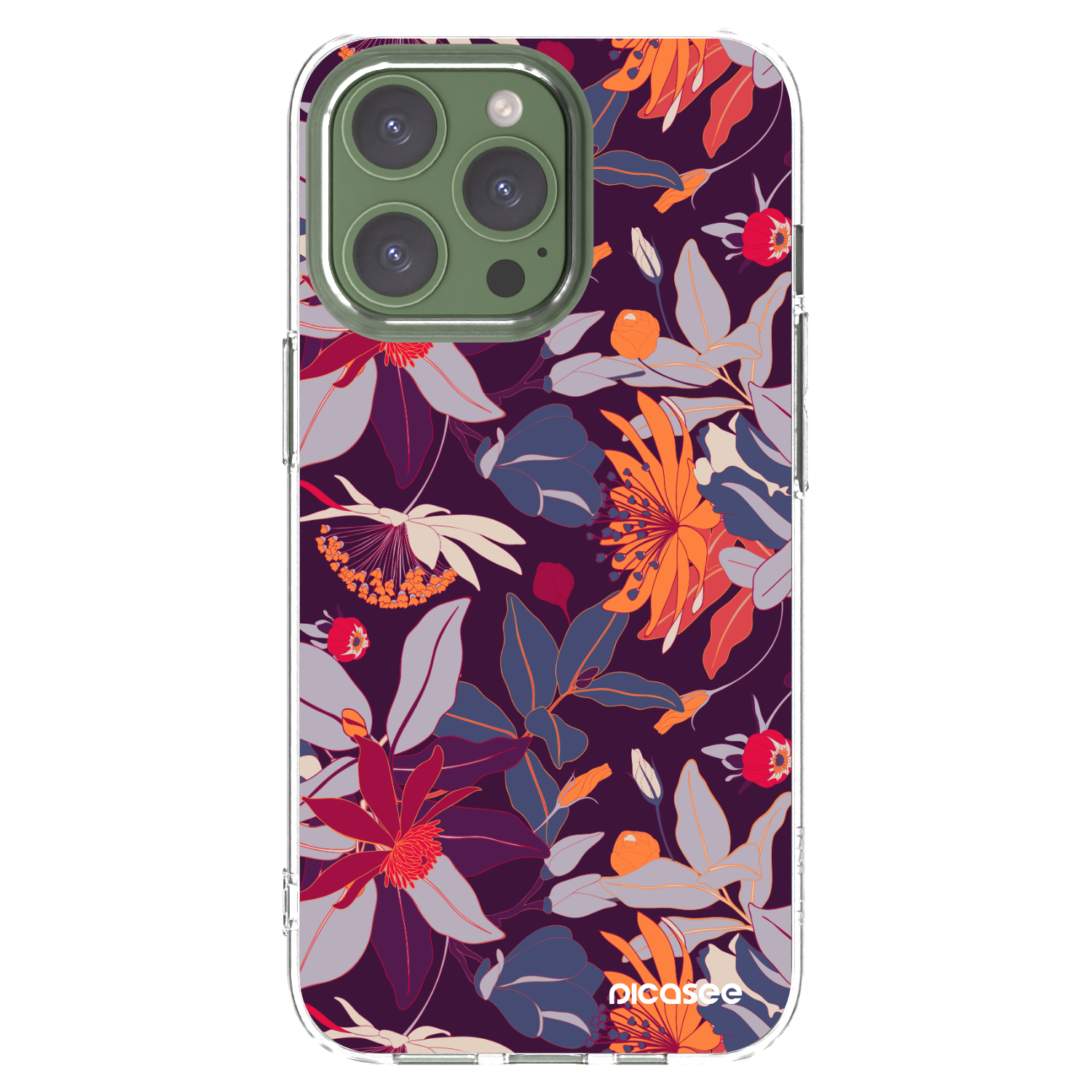 Picasee silikonowe przeźroczyste etui na Apple iPhone 13 Pro - Purple Leaf