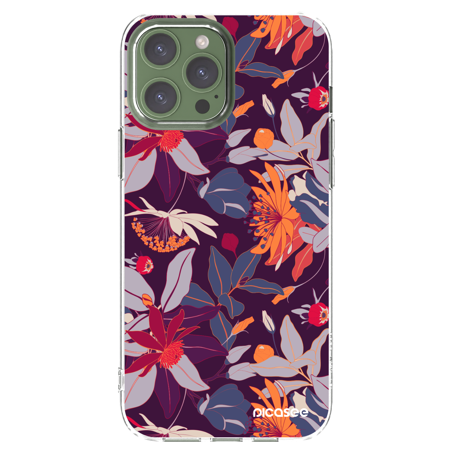 Picasee silikonowe przeźroczyste etui na Apple iPhone 13 Pro Max - Purple Leaf