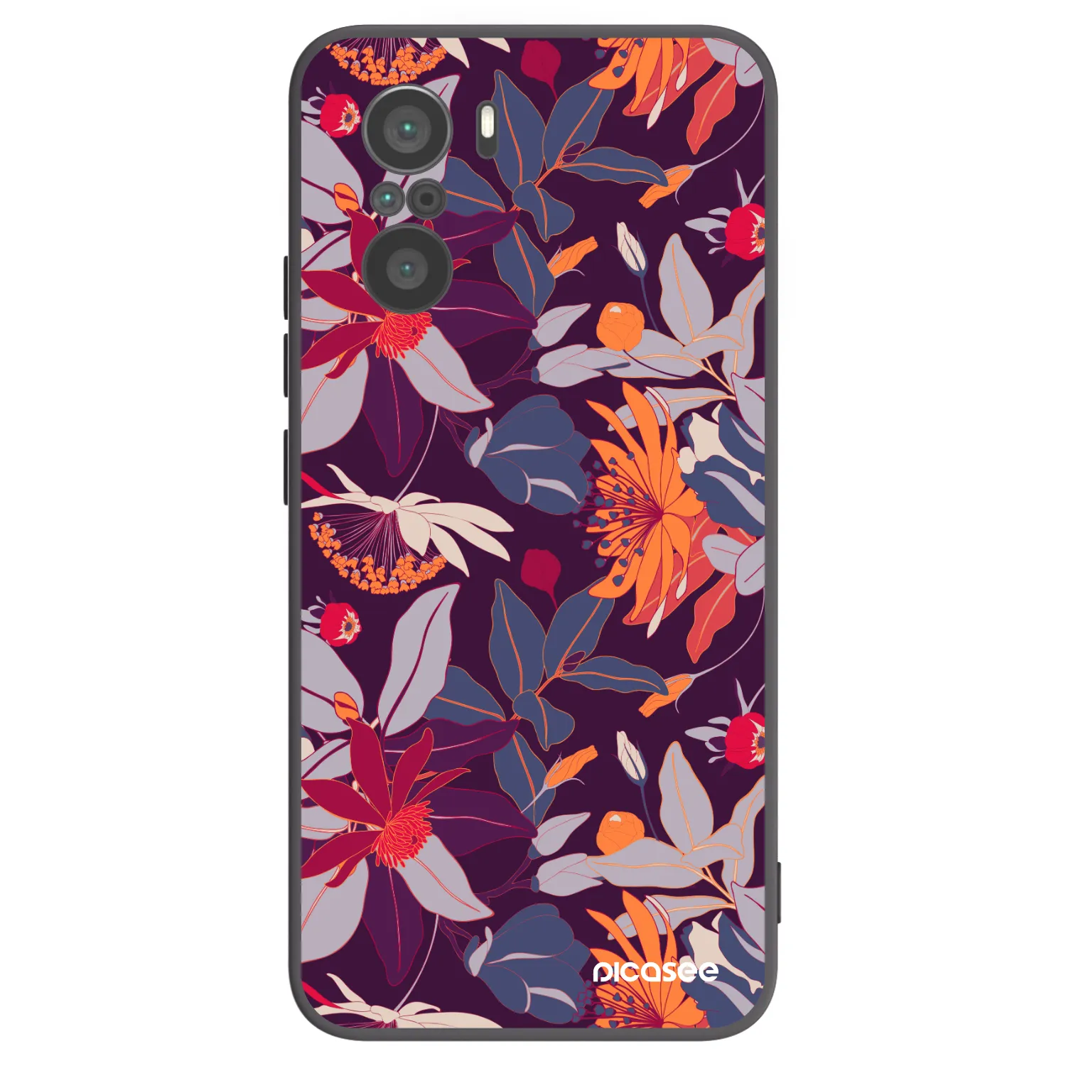 Picasee silikonowe czarne etui na Xiaomi Poco F3 - Purple Leaf