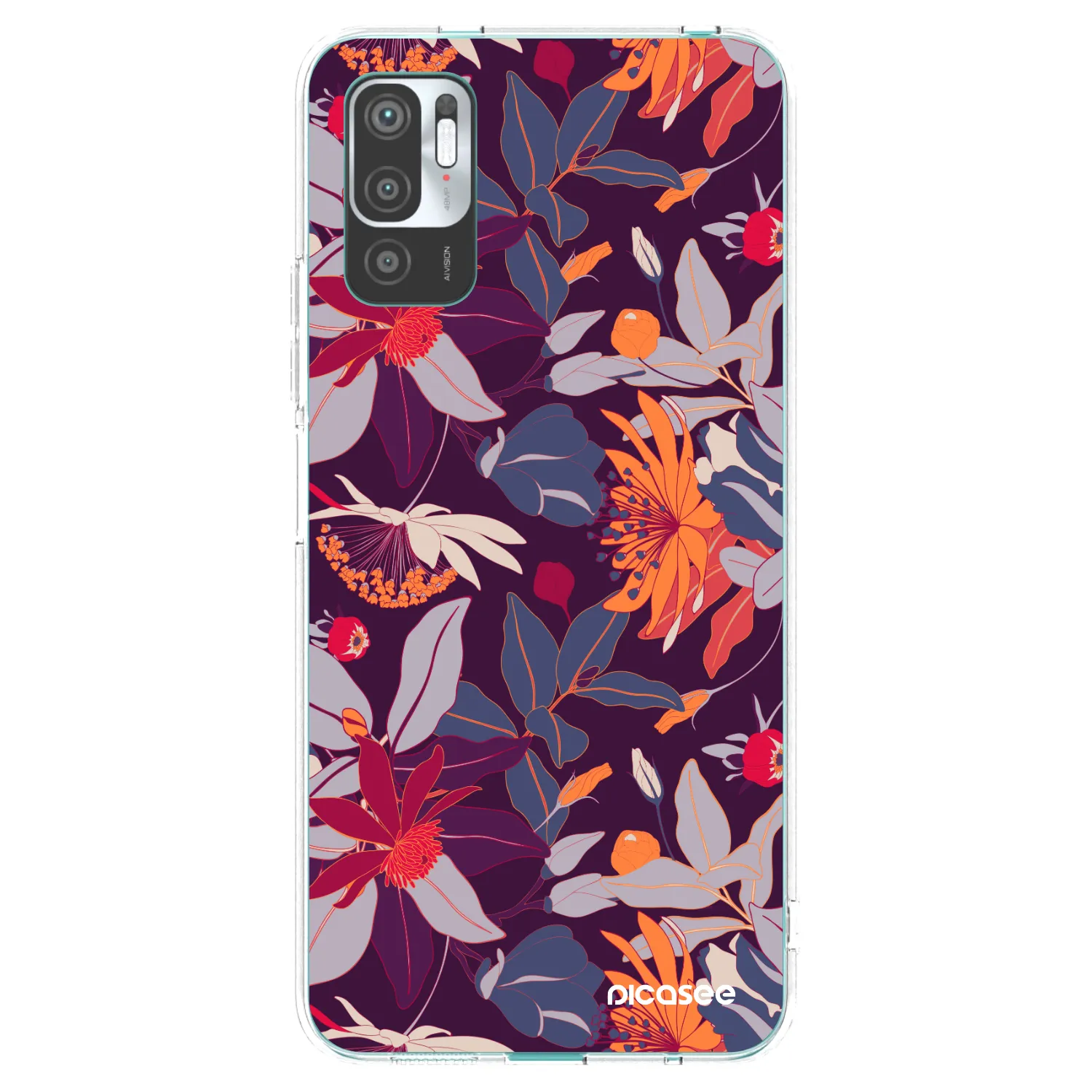 Picasee silikonowe przeźroczyste etui na Xiaomi Redmi Note 10 5G - Purple Leaf