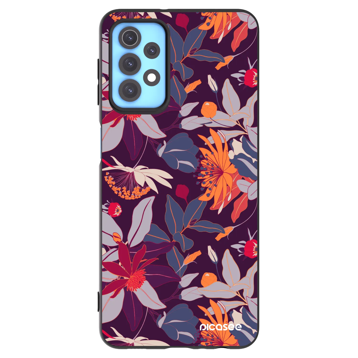 Picasee silikonowe czarne etui na Samsung Galaxy A32 4G SM-A325F - Purple Leaf