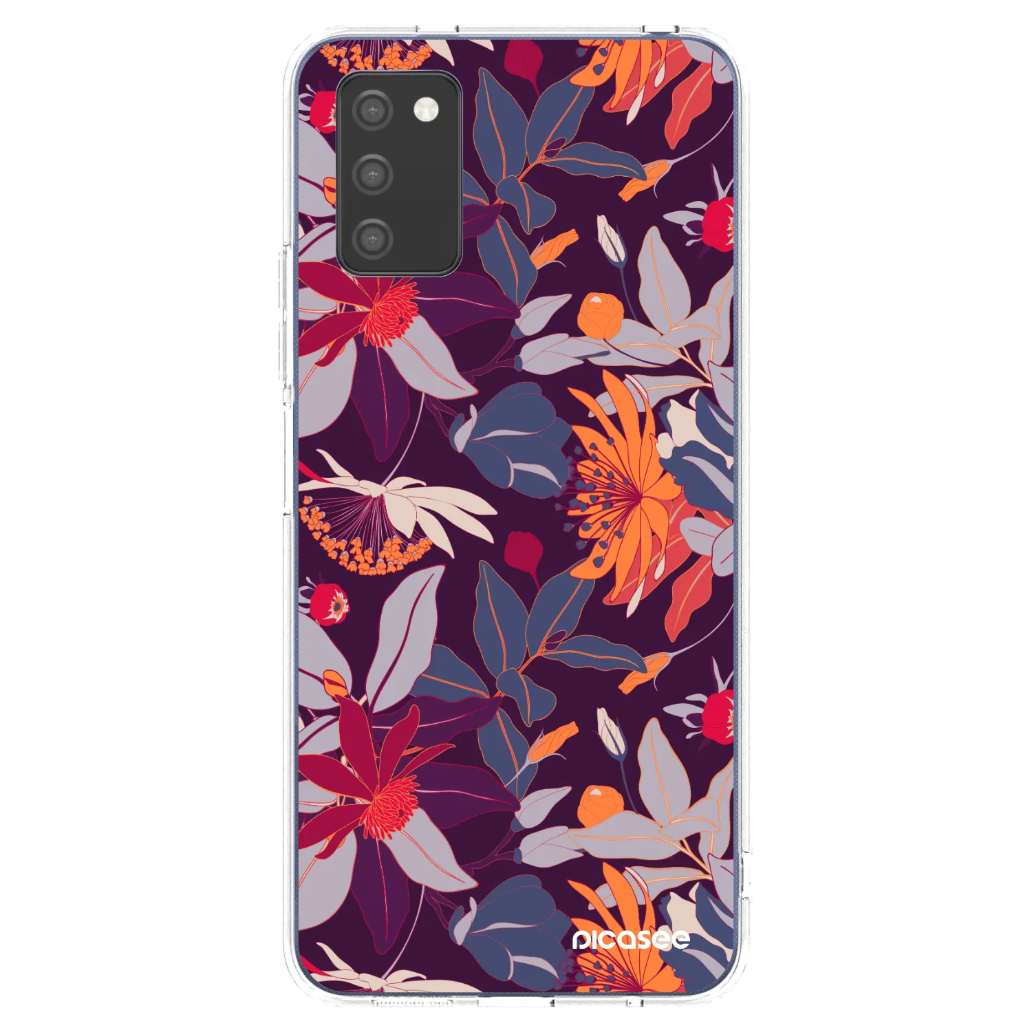 Picasee silikonowe przeźroczyste etui na Samsung Galaxy A02s A025G - Purple Leaf