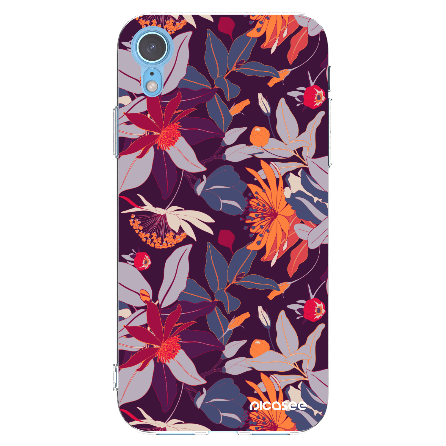 Picasee silikonowe przeźroczyste etui na Apple iPhone XR - Purple Leaf