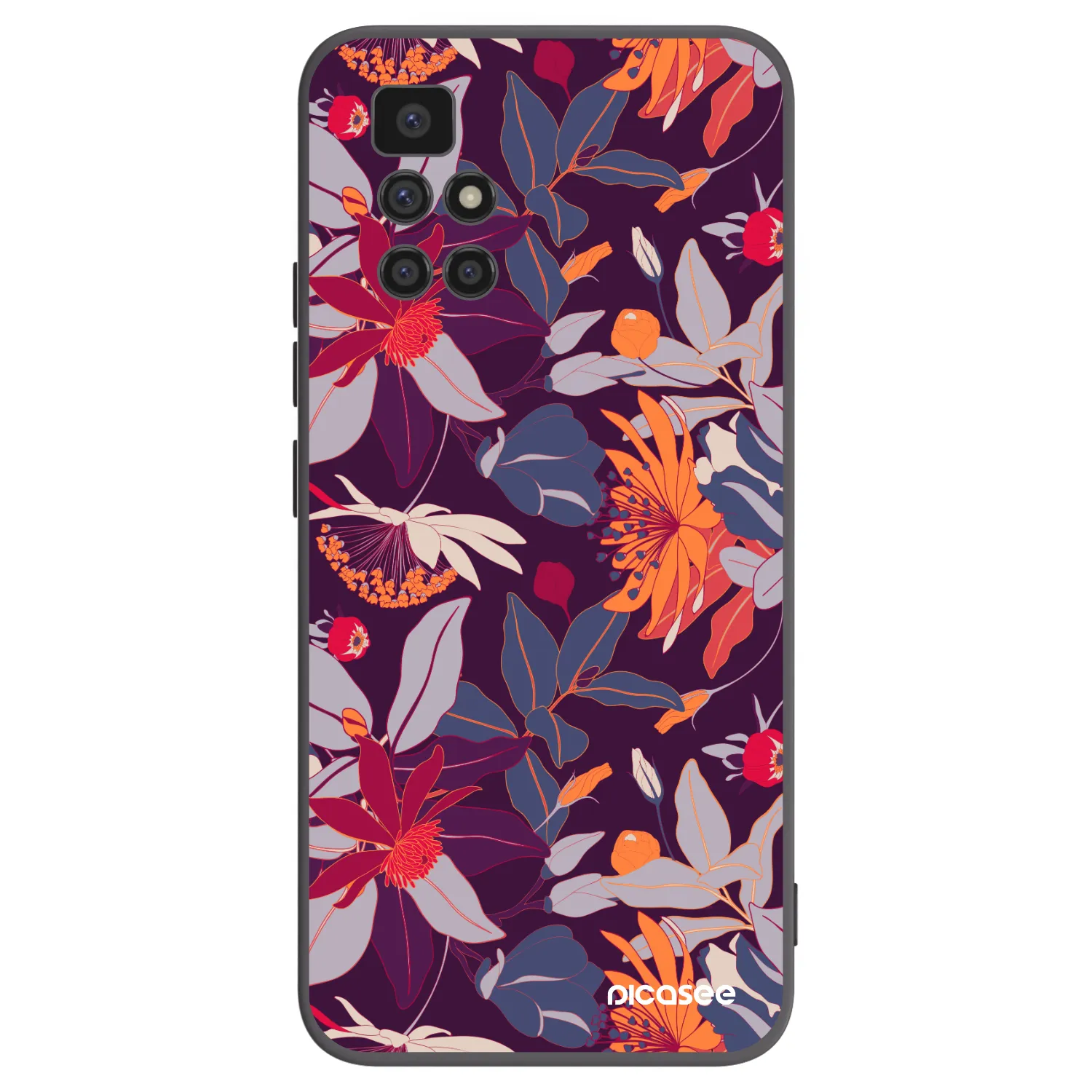Picasee silikonowe czarne etui na Xiaomi Redmi 10 - Purple Leaf