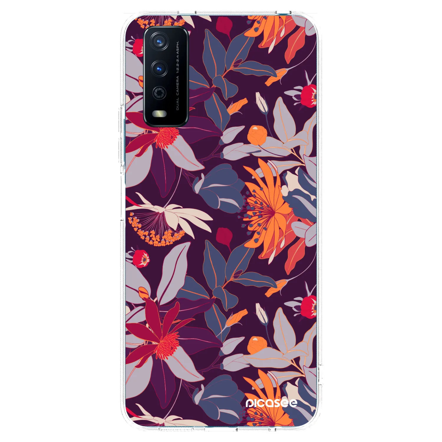 Picasee silikonowe przeźroczyste etui na Vivo Y11s - Purple Leaf