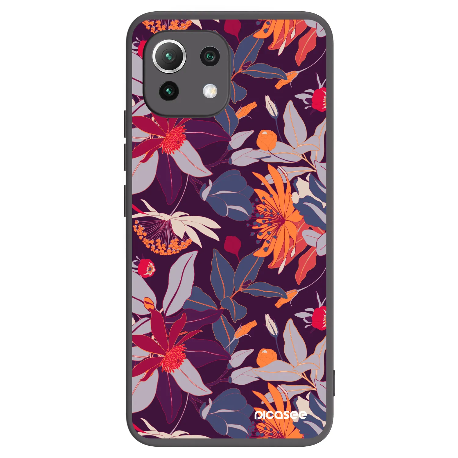 Picasee silikonowe czarne etui na Xiaomi 11 Lite 5G NE - Purple Leaf