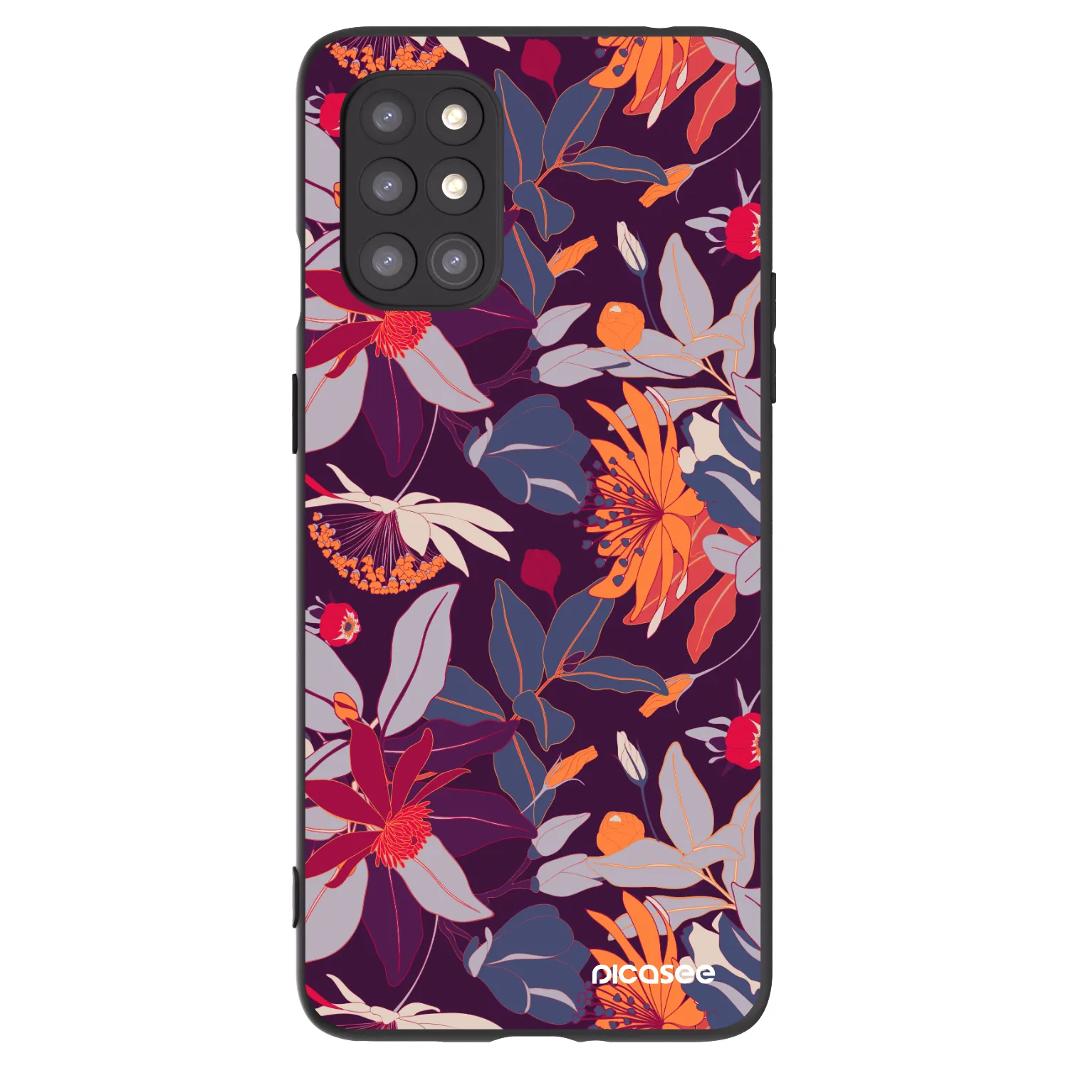 Picasee silikonowe czarne etui na OnePlus 8T - Purple Leaf