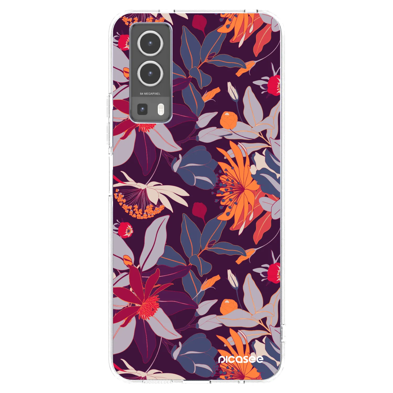 Picasee silikonowe przeźroczyste etui na Vivo Y72 5G - Purple Leaf