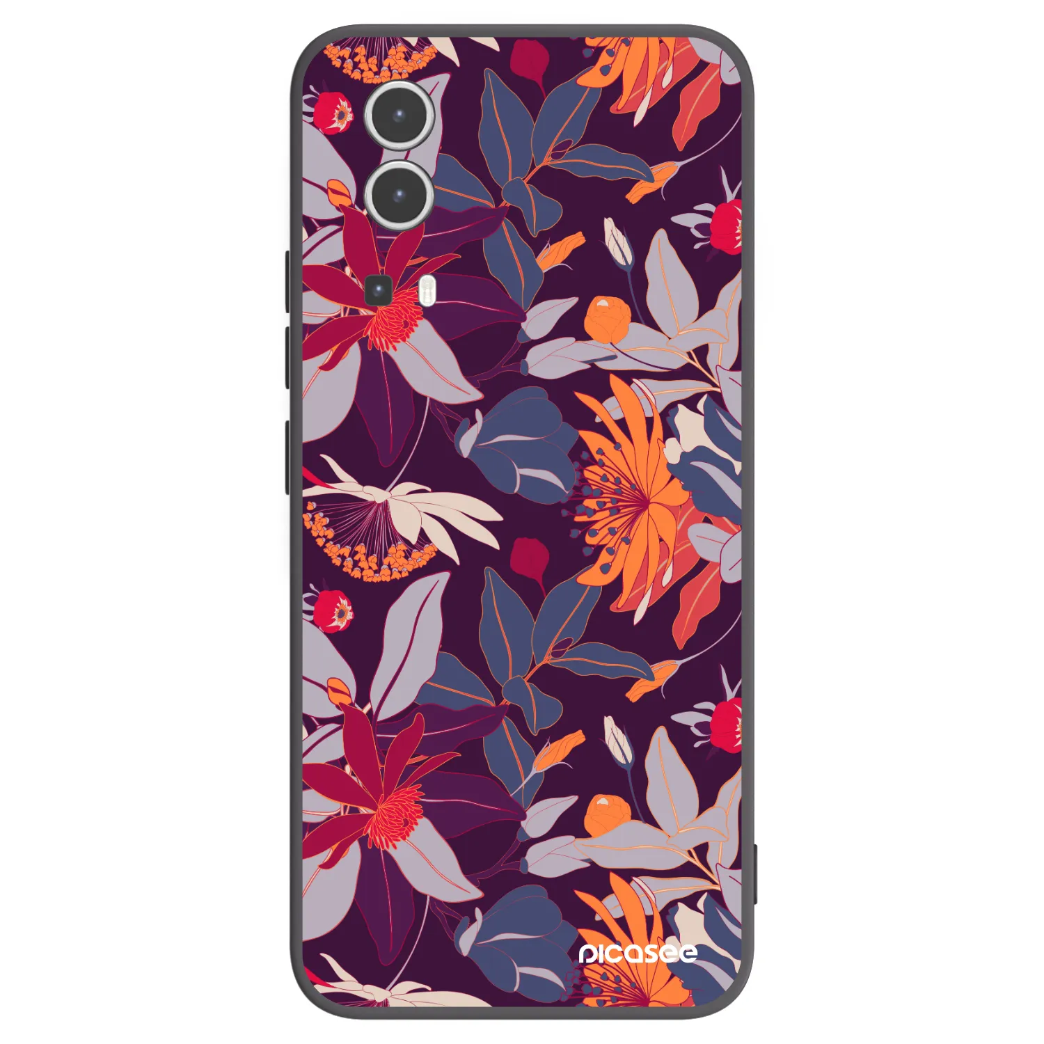 Picasee silikonowe czarne etui na Vivo Y72 5G - Purple Leaf