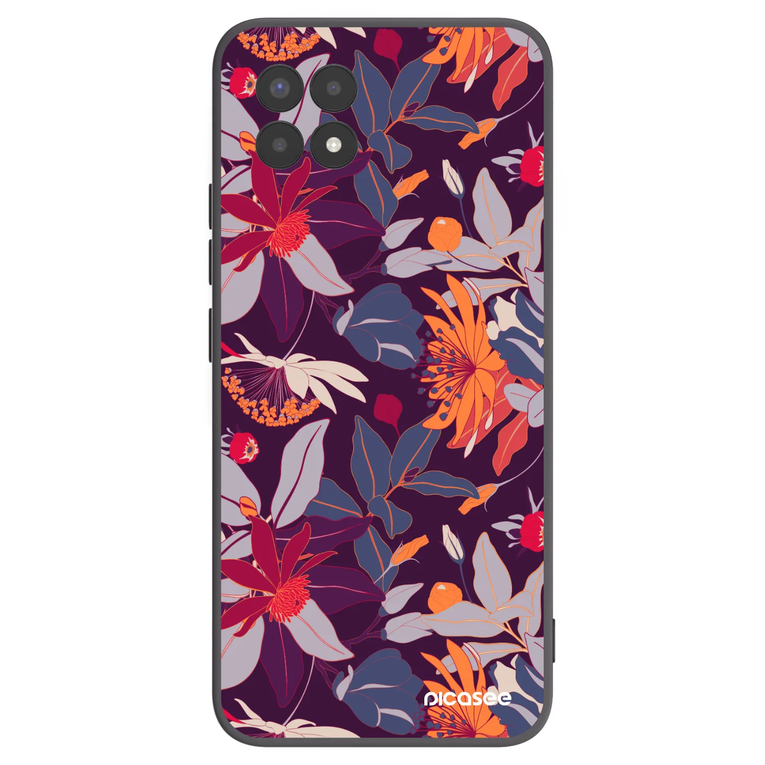 Picasee silikonowe czarne etui na Realme 8i - Purple Leaf