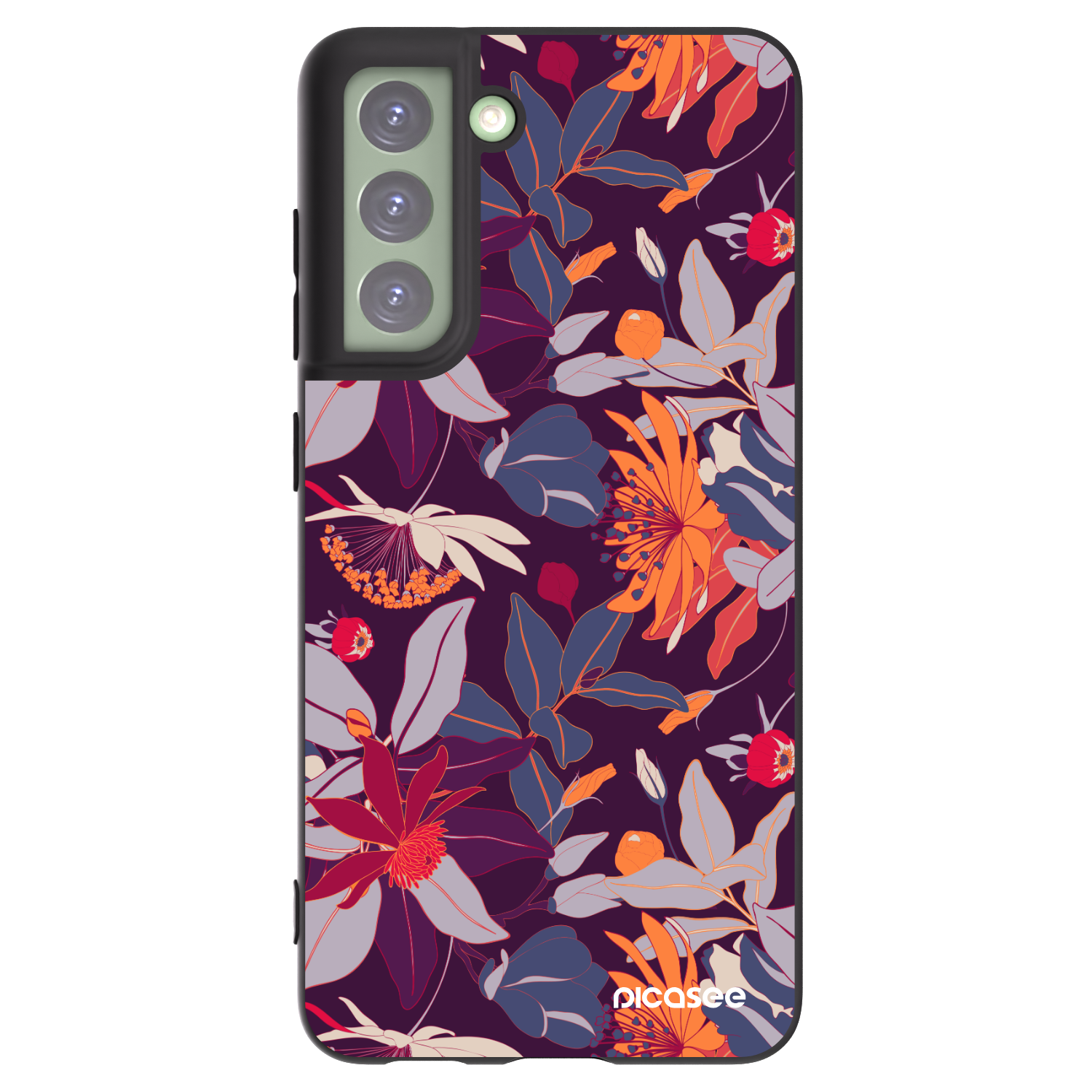Picasee silikonowe czarne etui na Samsung Galaxy S21 FE 5G - Purple Leaf