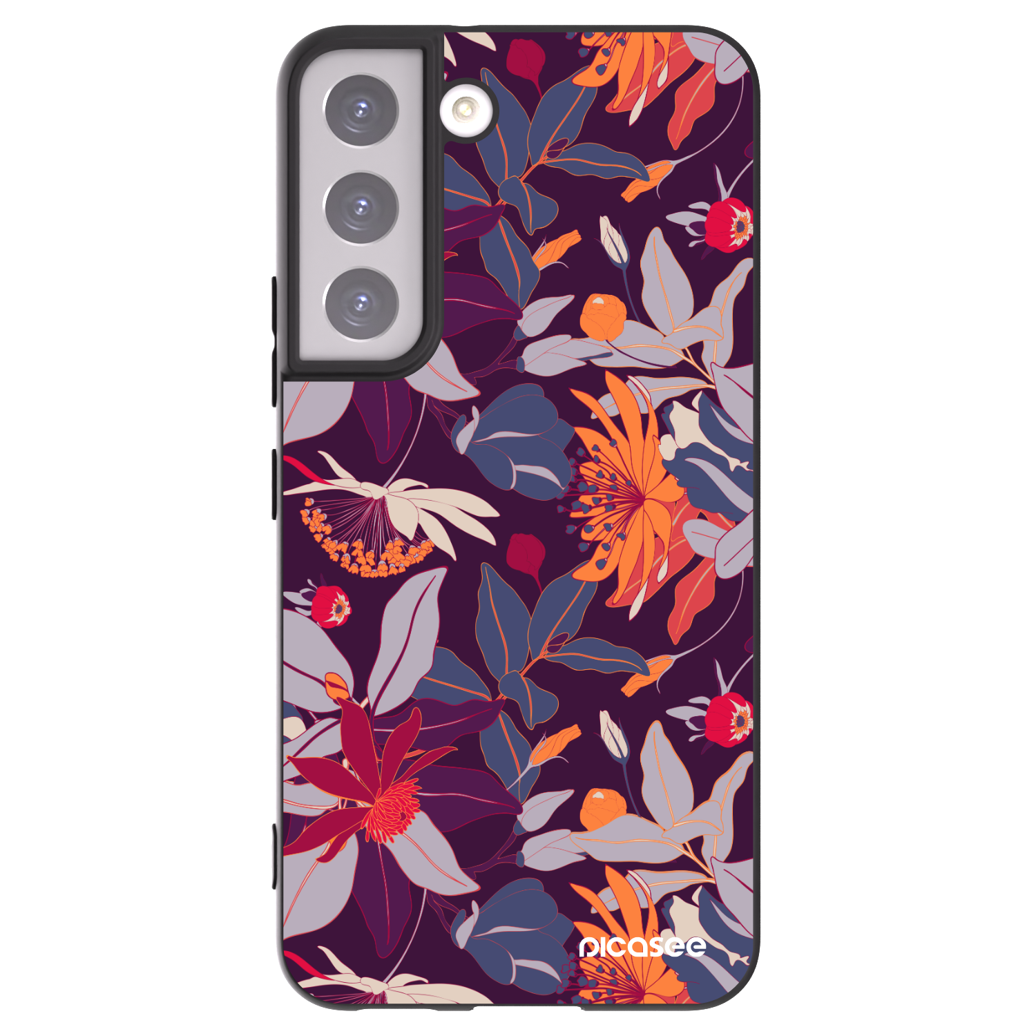Picasee silikonowe czarne etui na Samsung Galaxy S22 5G - Purple Leaf