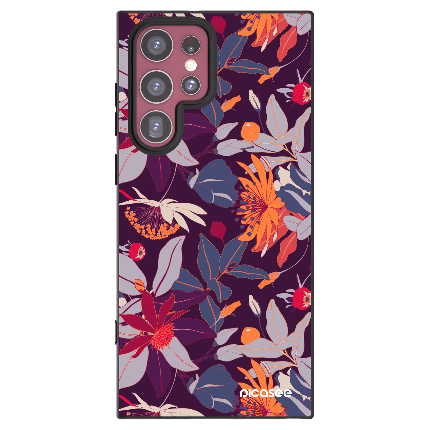 Picasee silikonowe czarne etui na Samsung Galaxy S22 Ultra 5G - Purple Leaf