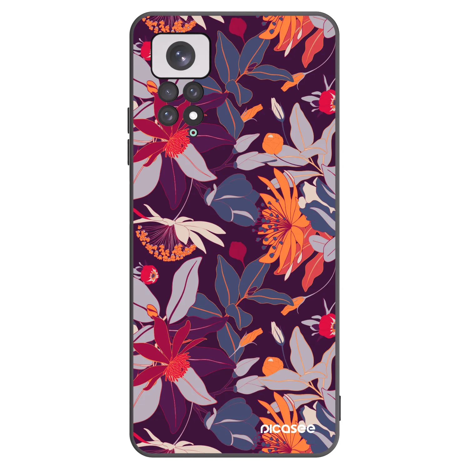 Picasee silikonowe czarne etui na Xiaomi Redmi Note 11 - Purple Leaf