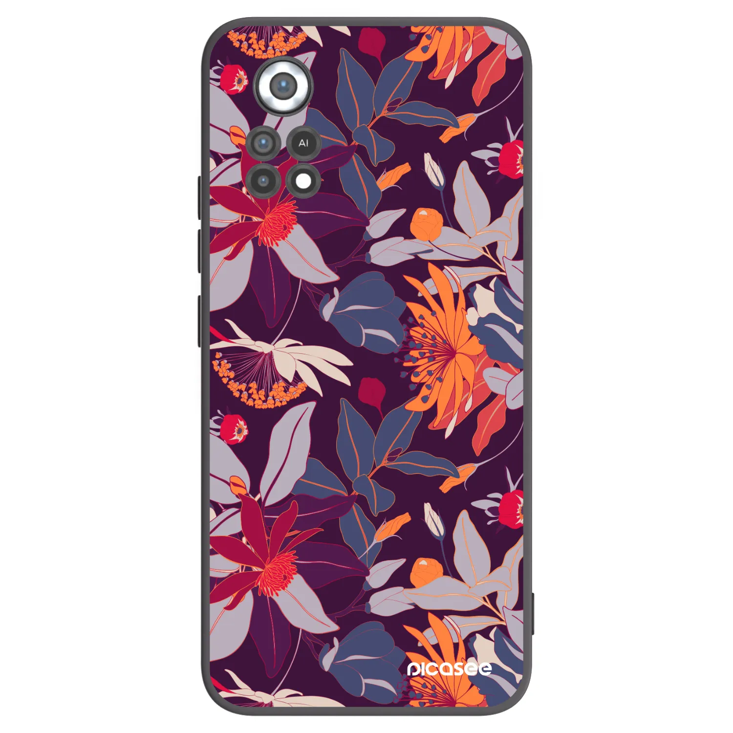 Picasee silikonowe czarne etui na Xiaomi Poco X4 Pro 5G - Purple Leaf