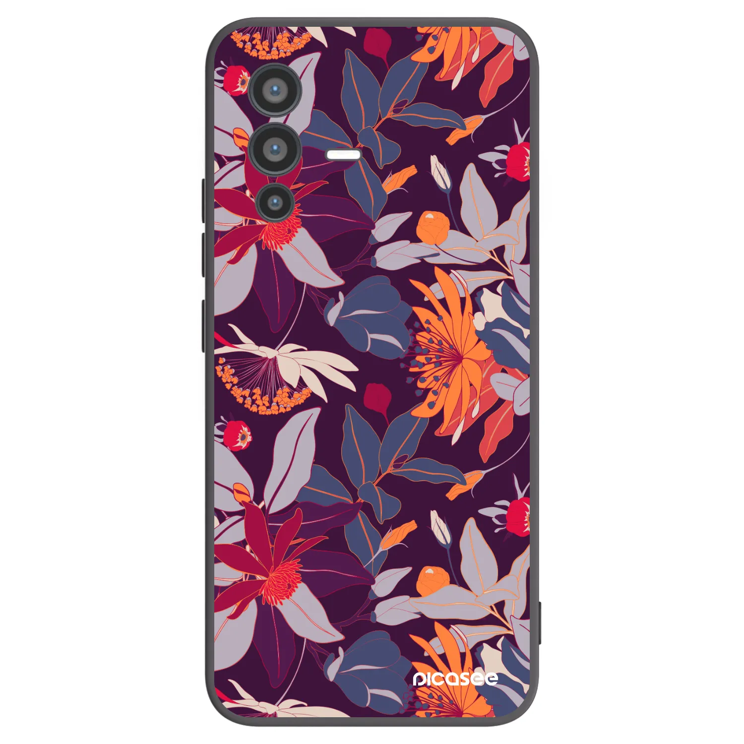 Picasee silikonowe czarne etui na Vivo V23 5G - Purple Leaf