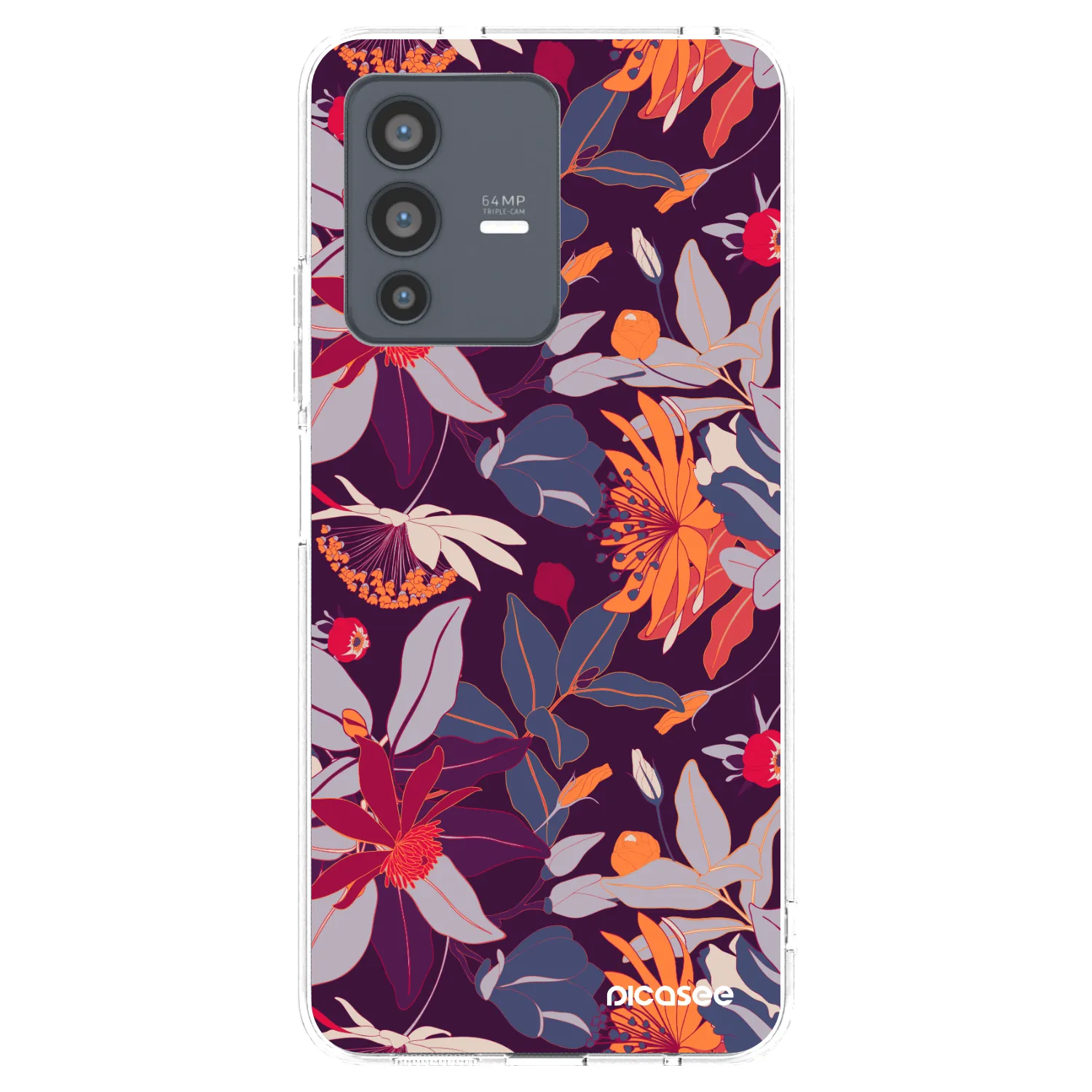 Picasee silikonowe przeźroczyste etui na Vivo V23 5G - Purple Leaf